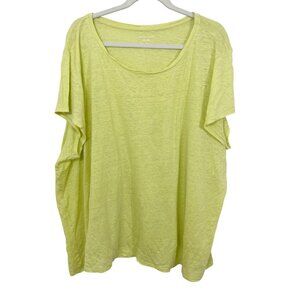 Eileen Fisher Yellow Linen Short Sleeve Scoop Neck Shirt Lagenlook Artsy Size 2X